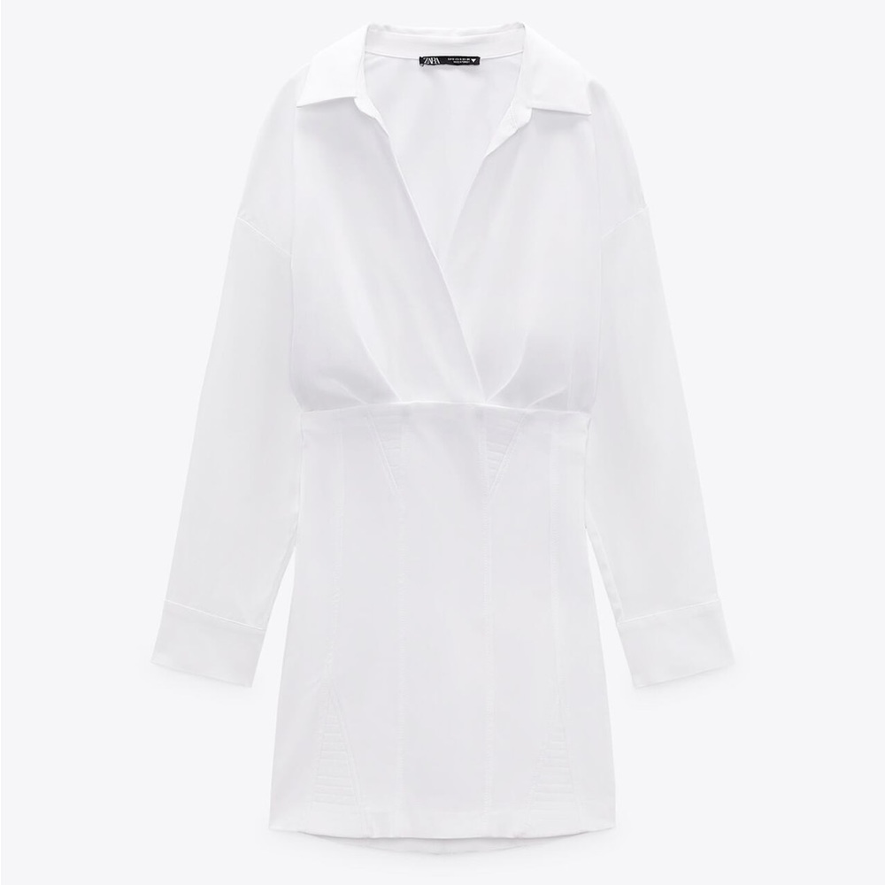 NWT Zara White Poplin Shirt Dress Size Small